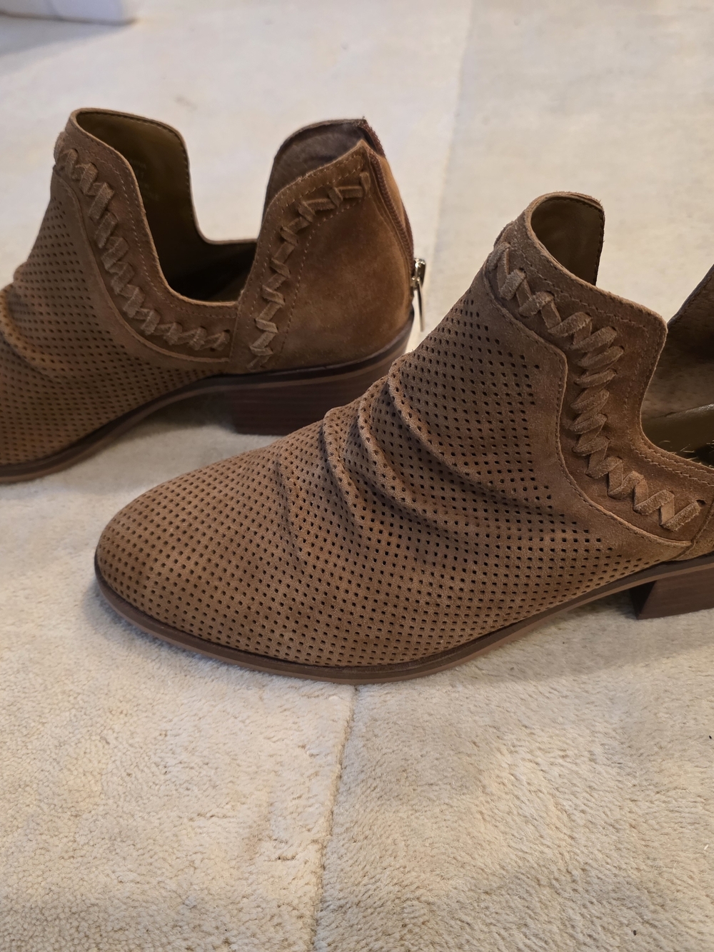 Women's Brown Suede Perforated Ankle Booties